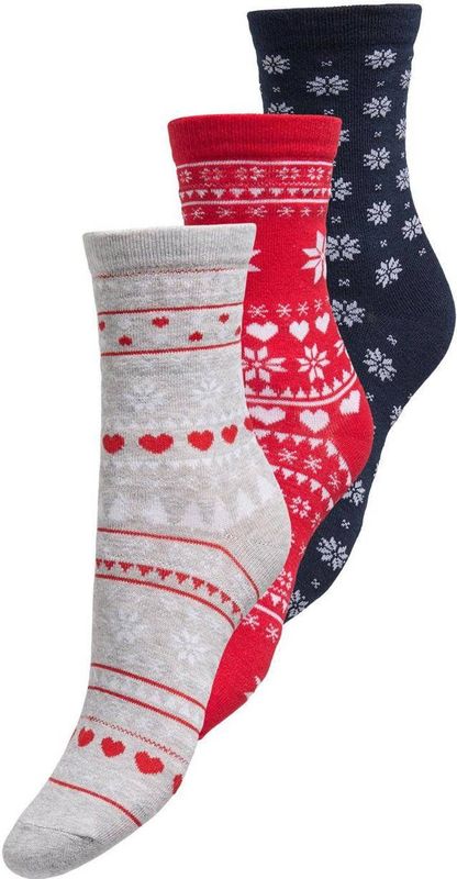 ONLY giftbox sokken ONLCHRISTMAS - set van 3 rood/donkerblauw