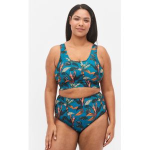 Zizzi high waist bikinibroekje STHELMA petrol/geel/groen