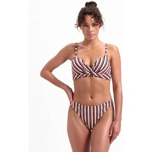 Beachlife voorgevormde beugel bikinitop met teddy strepen rood/zwart/ecru