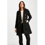 Lange Jas - Zwart - Wol - Dubbele Rij Knopen - 2 Voorkzakken Met Klep