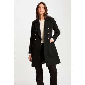 Lange Jas - Zwart - Wol - Dubbele Rij Knopen - 2 Voorkzakken Met Klep