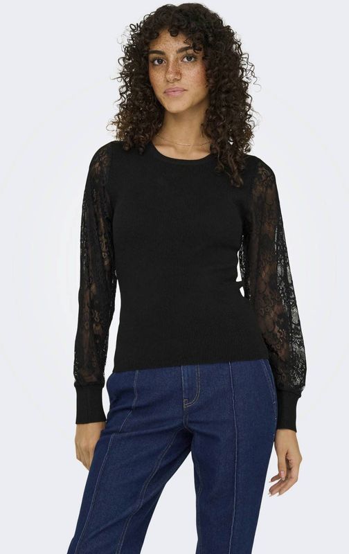 Only - ONLPERRY LIFE LS MIX O-NECK KNT - Trui - Zwart - Slim Fit