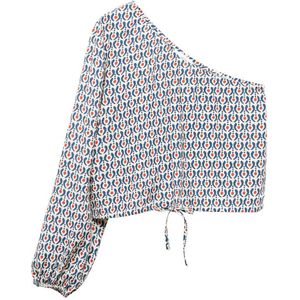 Mango Kids one shoulder top met all over print blauw/rood/wit