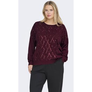 ONLY CARMAKOMA gebreide trui donkerrood met pailletten
