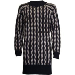 Poools gebreide jurk Pullover long met all over print zwart/ecru