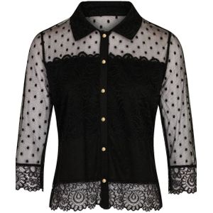 Morgan semi-transparante blouse met stippen en kant zwart