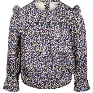 Koko Noko top met all over print en ruches blauw/wit/bruin