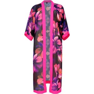 Yoek gebloemd kimono zwart/roze