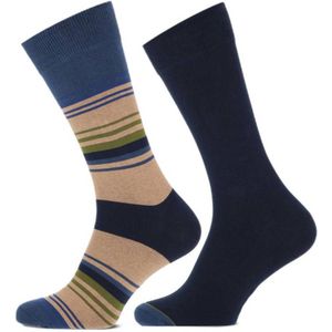 Marcmarcs sokken Jozef met strepen - set van 2 donkerblauw/beige