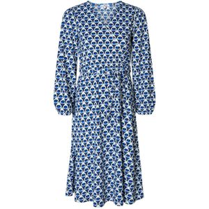 Miss Etam Plus A-lijn jurk met all over print en ceintuur blauw