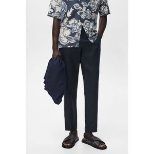 Mango Man linnen slim casual broek donkerblauw