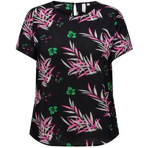ONLY CARMAKOMA T-shirt CARLUX met all over print zwart/ roze/ groen