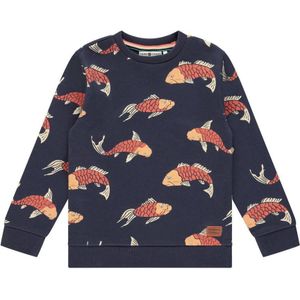 Stains&Stories sweater met all over print donkerblauw/oranje