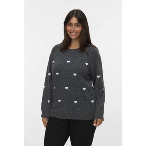 VERO MODA CURVE - Gebreide Trui - Zwart - Hartjesprint