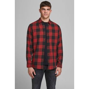 JACK & JONES ESSENTIALS geruit slim fit overhemd JJEGINGHAM brick red