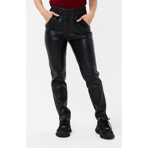 Esqualo imitatieleren slim regular waist broek zwart
