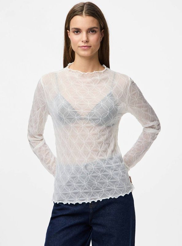 Pieces T-shirt Pcriya Ls Mockneck Top Jrs 17161798 Cloud Dancer Dames Maat - M