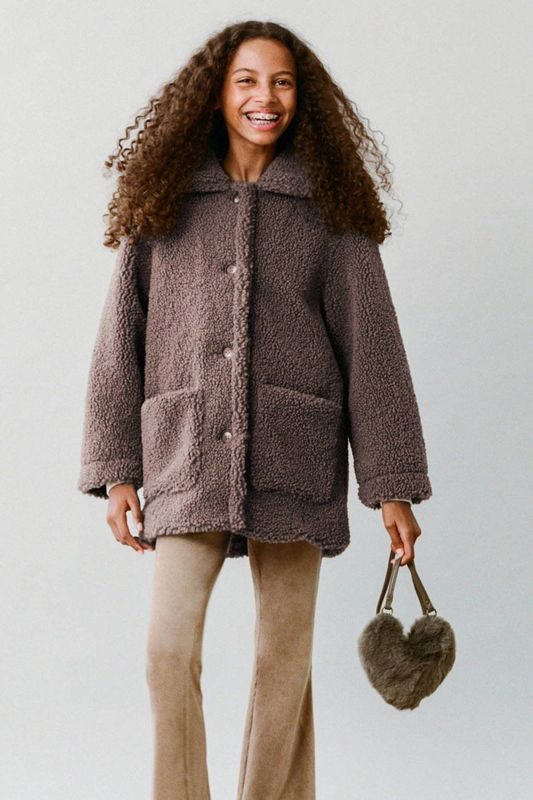 Mango Kids teddy jas donkerbruin