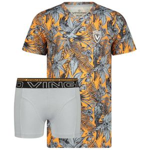 Vingino ondershirt + boxershort Leaf grijs/oranje