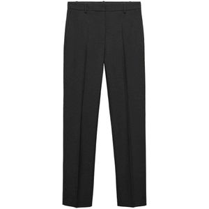 Mango high waist straight fit pantalon met wol zwart