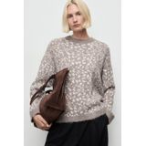 MANGO - Pitiusa - Gebreide Trui - Bruin / Wit - V-hals - Dierenprint