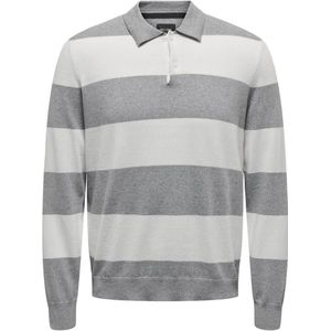 ONLY & SONS gestreepte regular fit polo ONSREX grijs