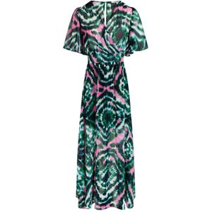 Morgan tie-dye maxi jurk met open rug groen/ roze