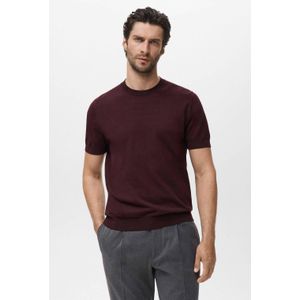 Mango Man regular T-shirt fijn gebreid donkerrood