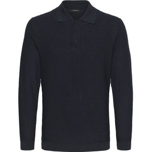 Matinique trui met wol en ingebreid patroon donkerblauw