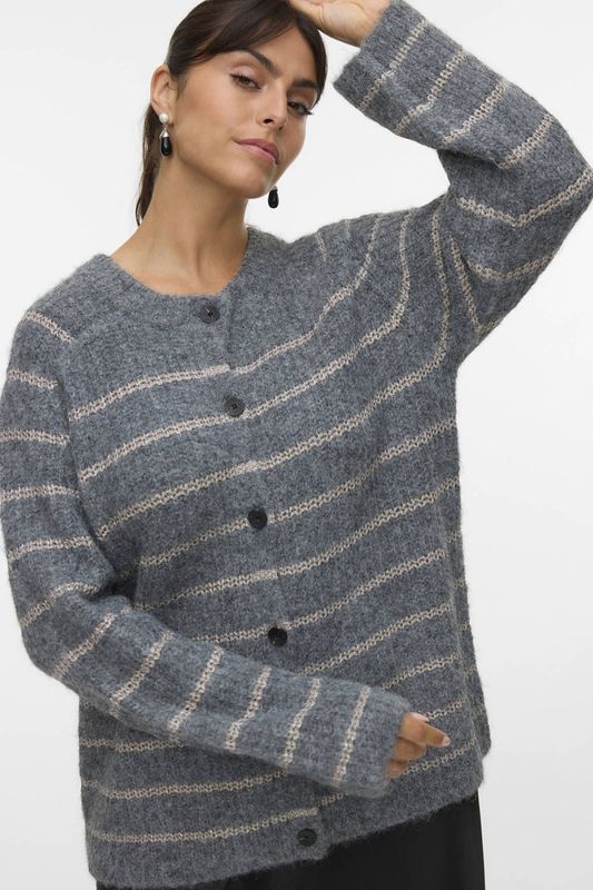 VERO MODA CURVE gestreepte vest grijs melange gebreid