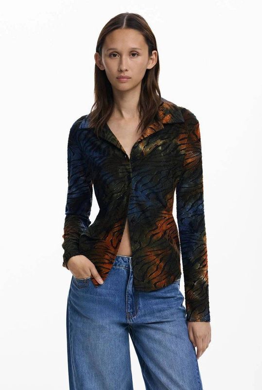 Desigual - Blouse - Blauw Groen Rood - Dierenprint - Lange Mouw