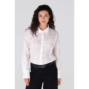 JANSEN Amsterdam - Blouse - Wit - Polyester - Lange Mouwen - Semi-transparant