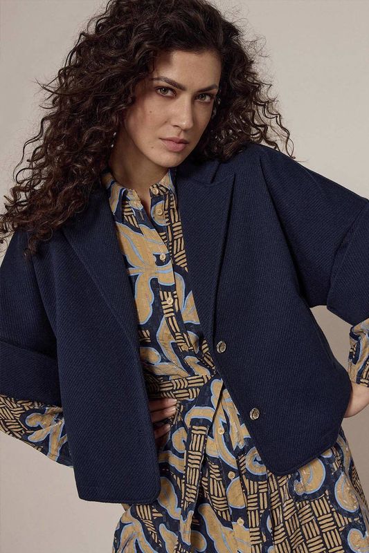 Tramontana - Short-Sleeve Jacket Paspel Collar - Donkerblauw - Damesjas