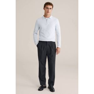 WE Fashion - Heren regular fit polo met rits - Regular fit - Grijsblauw - Katoen - Maat: XS