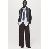 Mango straight high waist gestreepte broek donkerbruin