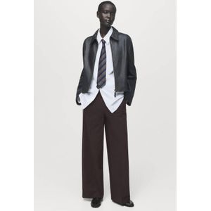 Mango straight high waist gestreepte broek donkerbruin