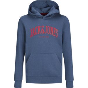 JACK & JONES JUNIOR hoodie JJEJOSH SWEAT HOOD SN JNR met tekst blauw/rood