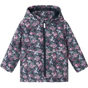 NAME IT MINI gebloemde winterjas NMFMAXI donkerblauw/roze