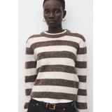 Mango gestreepte gebreide trui bruin