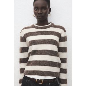 Mango gestreepte gebreide trui bruin