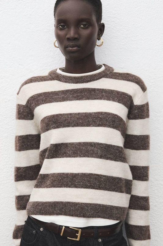 Mango gestreepte gebreide trui bruin