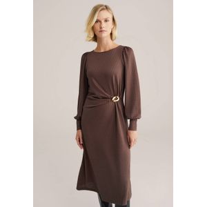 WE Fashion midi jurk donkerbruin