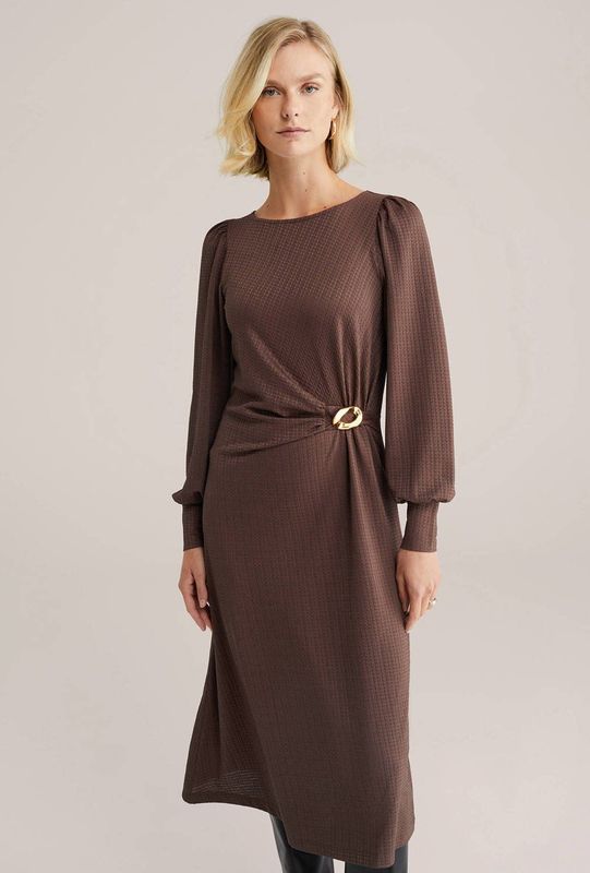 WE Fashion midi jurk donkerbruin