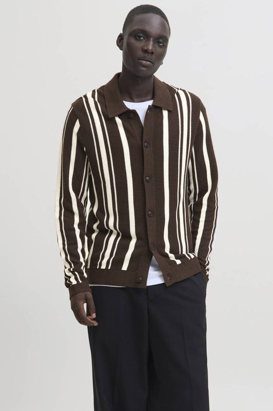 JACK & JONES PREMIUM gestreept gebreid vest donkerbruin