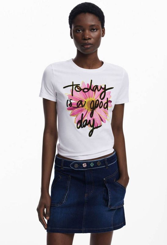 T-shirt - Multicolor - Korte Mouwen - Bloemenprint - Regular Fit