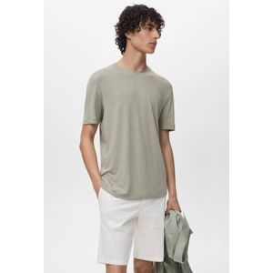 Mango Man linnen T-shirt grijsgroen