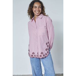 SisterS Point gestreepte blouse roze broderie