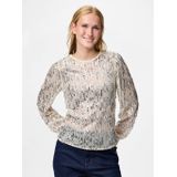 Pieces - Pcmalle Ls Sequins Top - T-shirt - Birch - Zilveren Pailletten