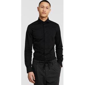 Profuomo gebreid slim fit strijkvrij overhemd zwart