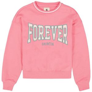 Garcia sweater met tekst roze/groen